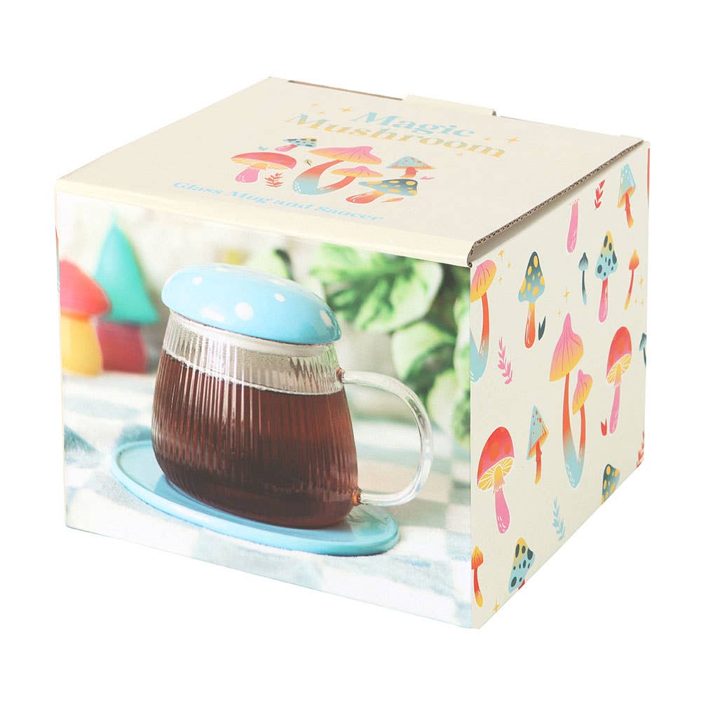 Blue Glass Mushroom Mug and Saucer Something Different Wholesale