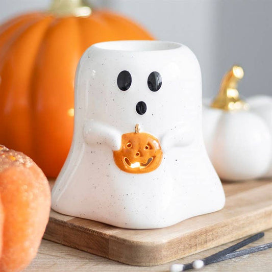 Ghost Shaped Halloween Oil Burner & Wax Warmer with Pumpkin Something Different Wholesale
