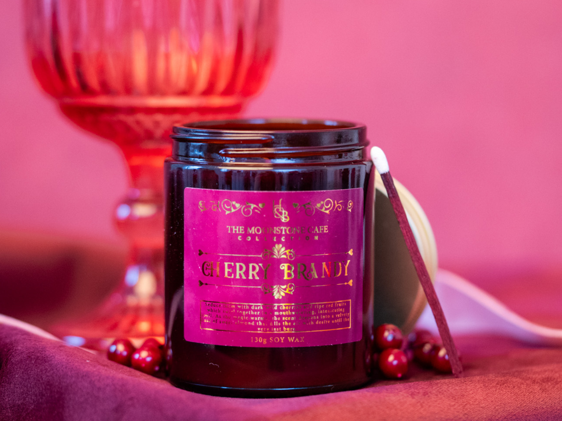 Cherry Brandy Scented Soy Candle 130g Hex & Boon