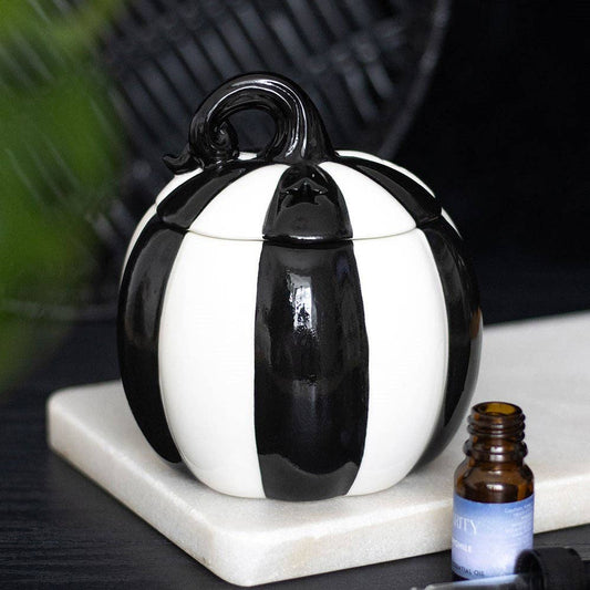 Black and White Striped Halloween Pumpkin Oil Burner Something Different Wholesale