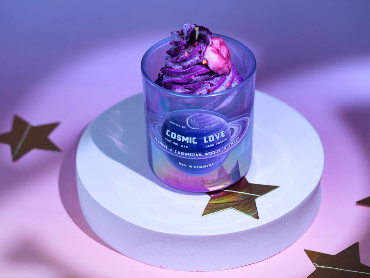 COSMIC LOVE - Jasmine Sambac, Woods & White Amber Scented Candle Hex & Boon