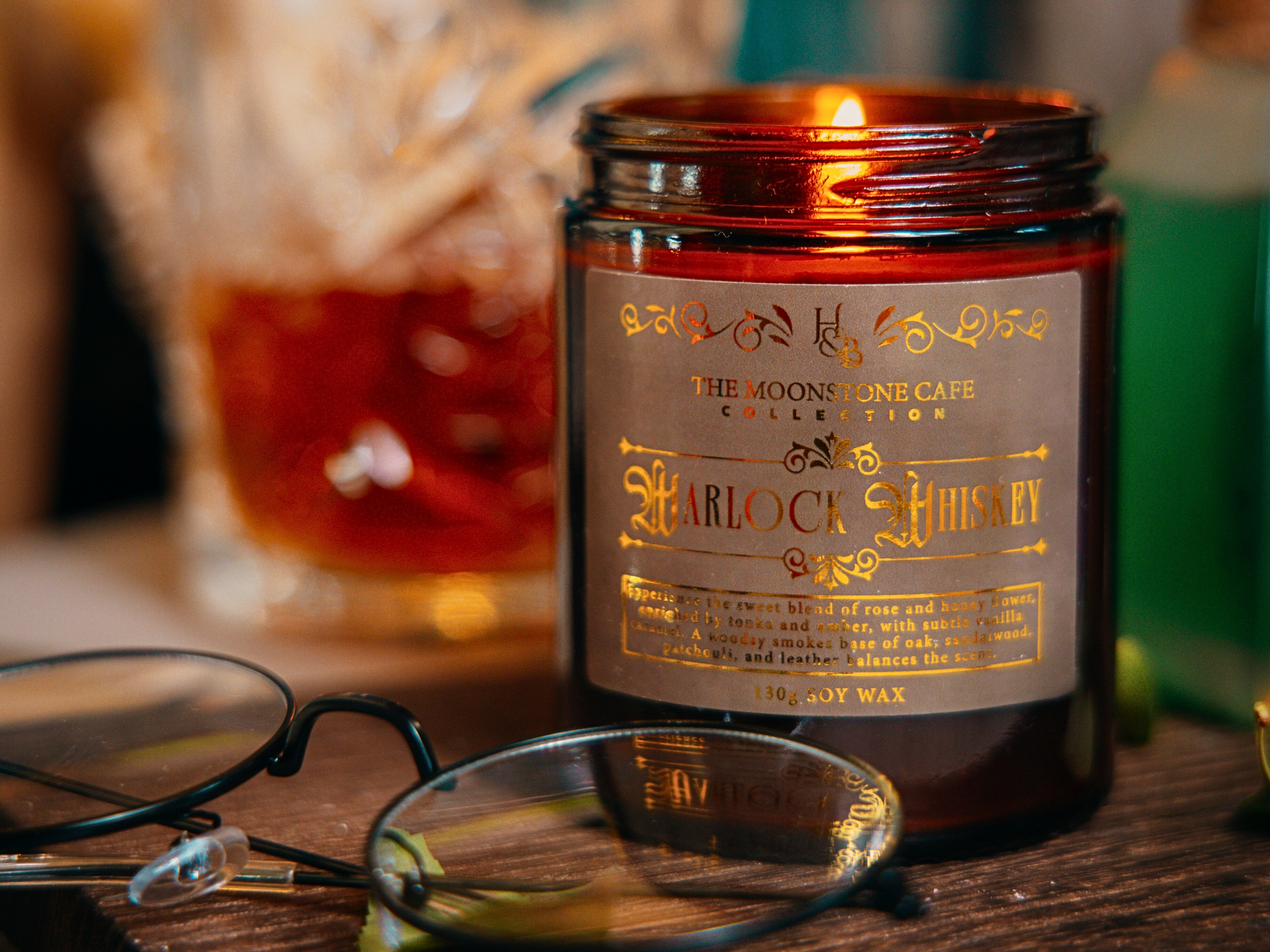 Warlock Whiskey Scented Soy Candle 130g Hex & Boon