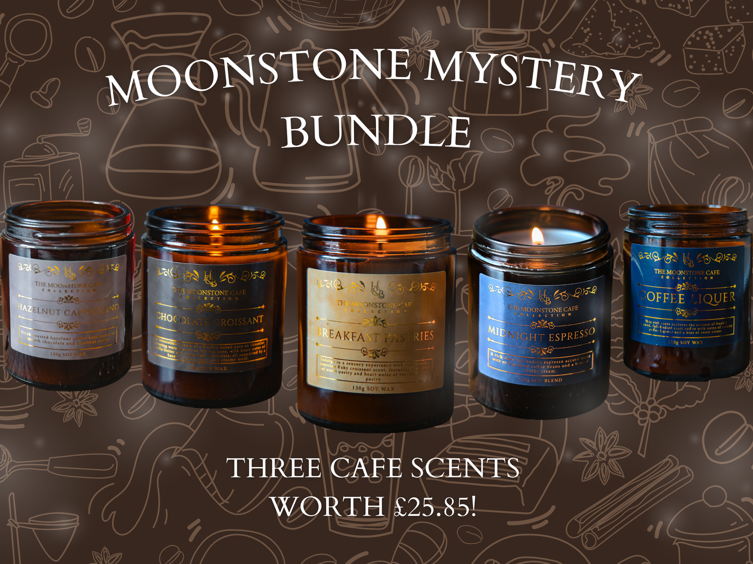 The Moonstone Cafe Magic Mystery Bundle - Candle + Two Wax Melts (Worth £26) Hex & Boon