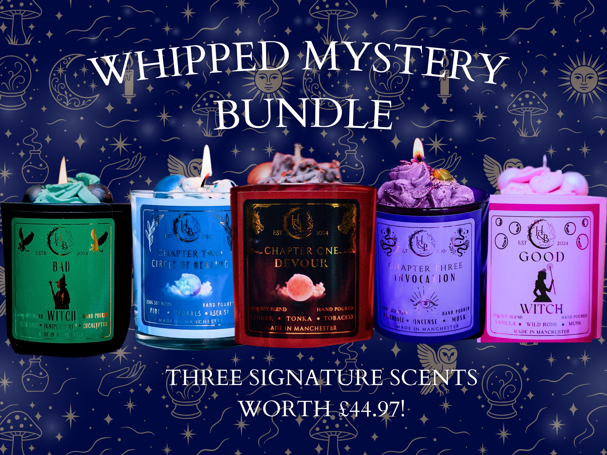 Whipped Candle Mystery Bundle - One Candle + Two Wax Melts! Hex & Boon
