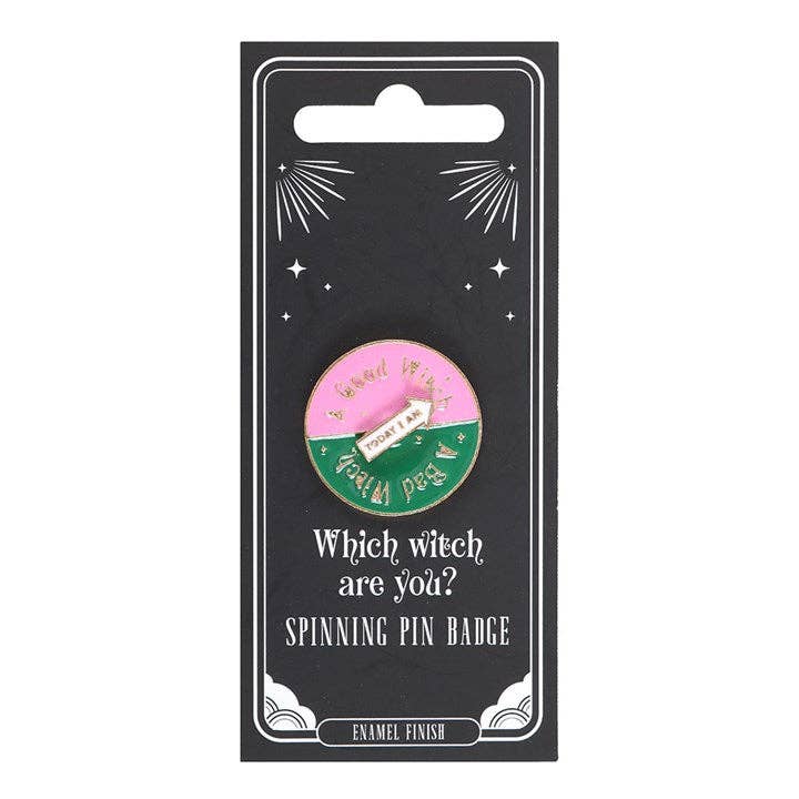 Which Witch Are You? Spinning Pin Badge Something Different Wholesale