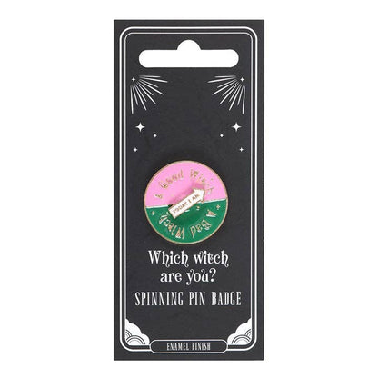 Which Witch Are You? Spinning Pin Badge Something Different Wholesale